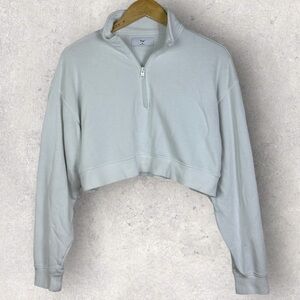Aritzia TNA Airy Fleece Boyfriend 1/4 Zip Sweatshirt White Size Medium Y2K 90s M